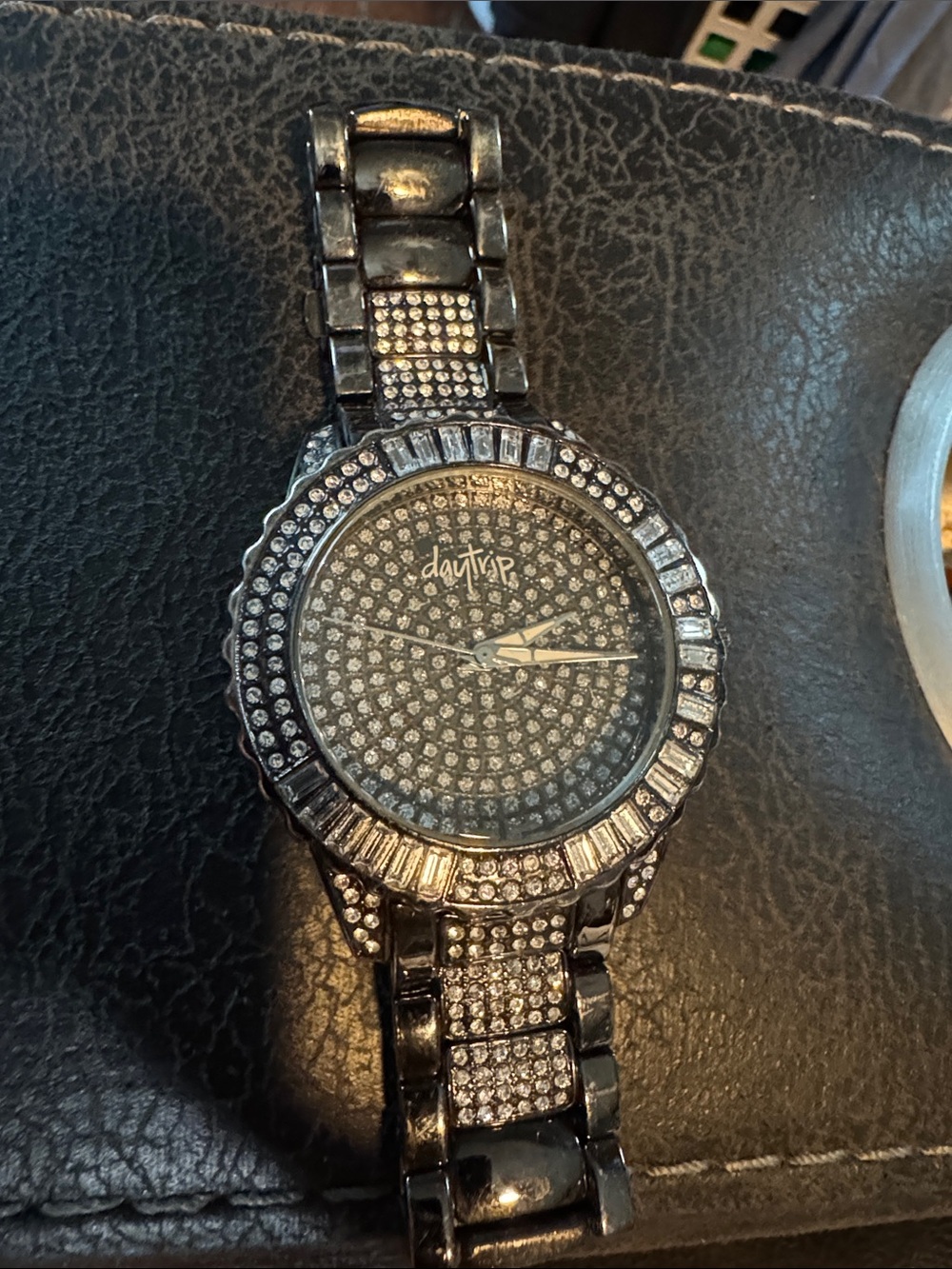 Daytrip Black Crystal Pave Bracelet Watch with Rhinestone Accents
